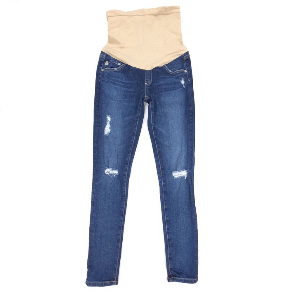 ADRIANO GOLDSCHMIED Secret Belly Maternity Skinny Jeans Distressed Dark Wash 26